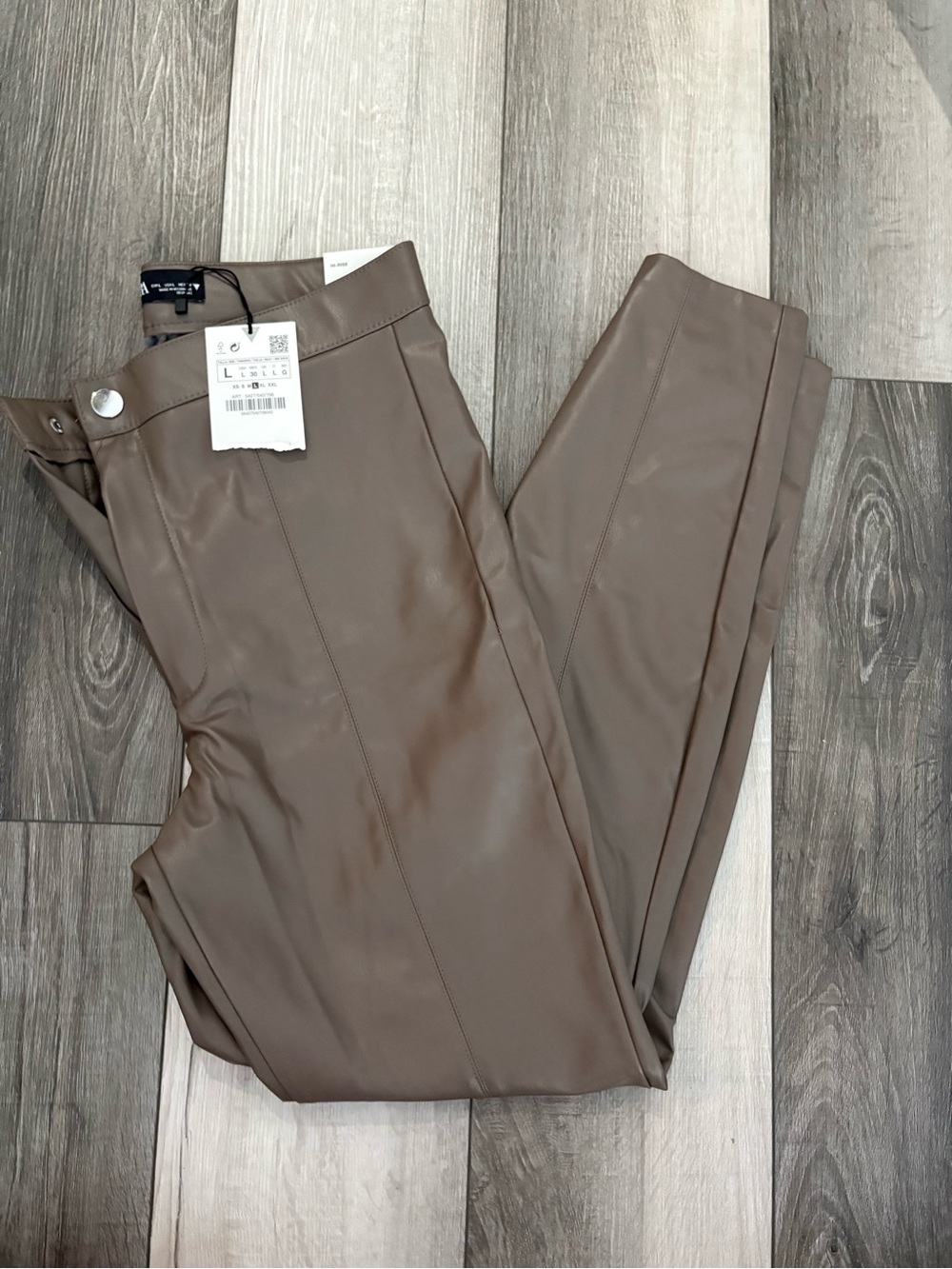 Zara Faux Leather Pants in Taupe
